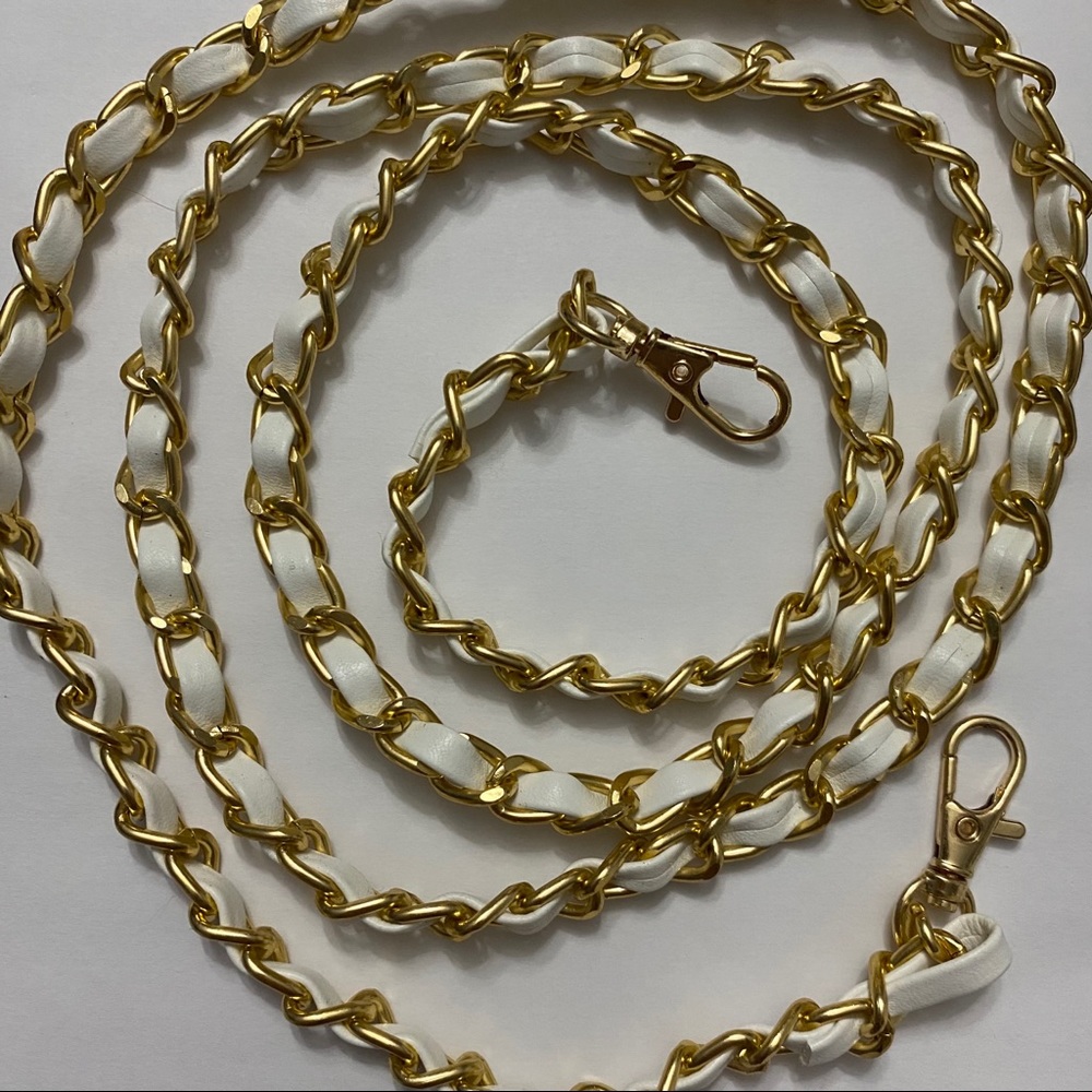 Leather white and gold phone or bag chain